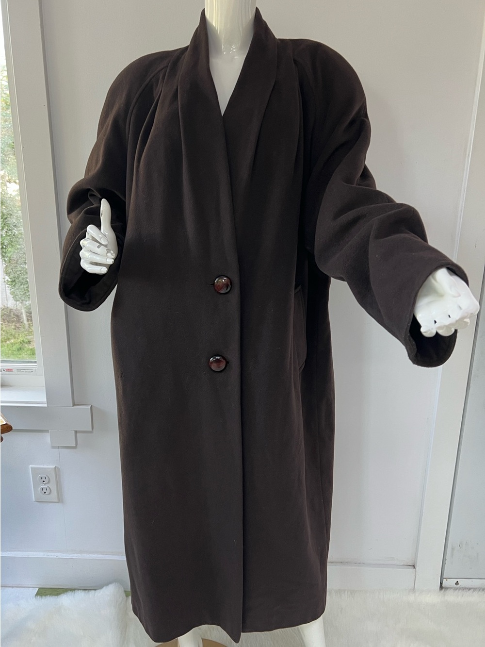 Luxury Vintage Holt Renfrew Long Wool- Cashmere Blend Trench coat women large
